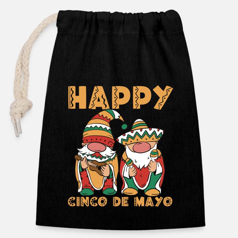 Drôles de nains de mariachi Cinco De Mayo - Sac cadeau en coton avec cordon (14 x 20 cm) - noir