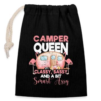 Camper Queen élégant Cheeky Smart Funny Women - Sac cadeau en coton avec cordon (14 x 20 cm) - noir - Devant