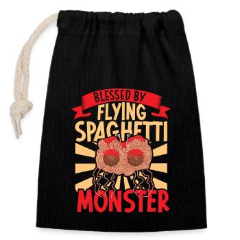 Atheistischer Atheismus Fliegende Spaghetti - Verschließbarer Geschenkbeutel aus Baumwolle (14x20cm) - Schwarz - Vorne