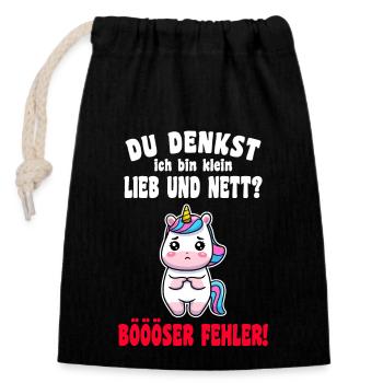Du Denkst Ich Bin Klein Lieb Und Nett Einhorn - Verschließbarer Geschenkbeutel aus Baumwolle (14x20cm) - Schwarz - Vorne