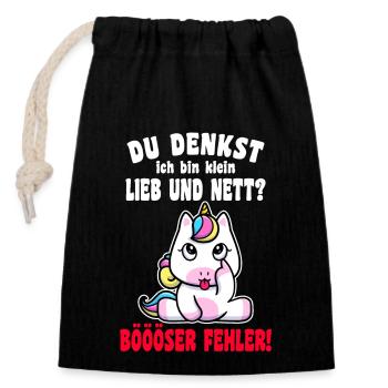 Du Denkst Ich Bin Klein Lieb Und Nett Einhorn - Verschließbarer Geschenkbeutel aus Baumwolle (14x20cm) - Schwarz - Vorne