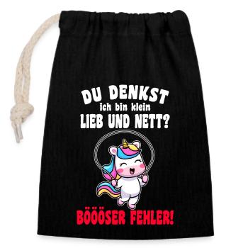 Du Denkst Ich Bin Klein Lieb Und Nett Einhorn - Verschließbarer Geschenkbeutel aus Baumwolle (14x20cm) - Schwarz - Vorne