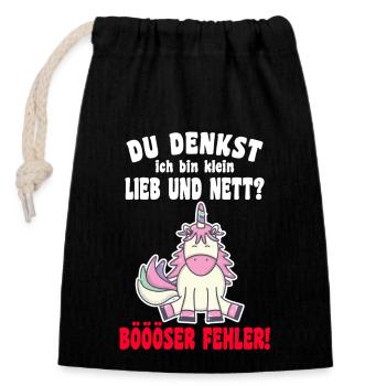 Du Denkst Ich Bin Klein Lieb Und Nett Einhorn - Verschließbarer Geschenkbeutel aus Baumwolle (14x20cm) - Schwarz - Vorne