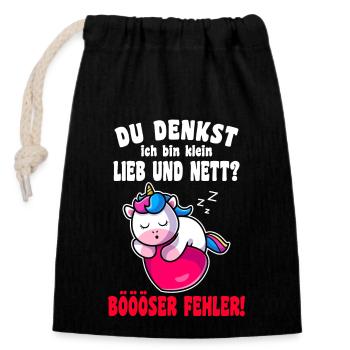 Du Denkst Ich Bin Klein Lieb Und Nett Einhorn - Verschließbarer Geschenkbeutel aus Baumwolle (14x20cm) - Schwarz - Vorne