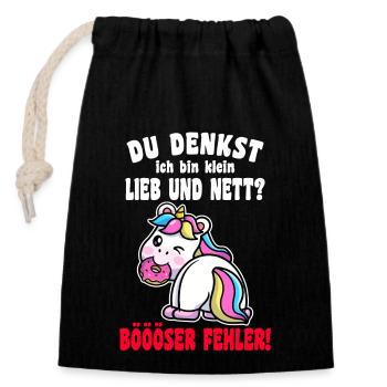 Du Denkst Ich Bin Klein Lieb Und Nett Einhorn - Verschließbarer Geschenkbeutel aus Baumwolle (14x20cm) - Schwarz - Vorne