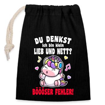 Du Denkst Ich Bin Klein Lieb Und Nett Einhorn - Verschließbarer Geschenkbeutel aus Baumwolle (14x20cm) - Schwarz - Vorne