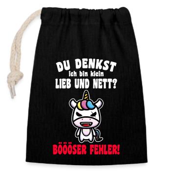 Du Denkst Ich Bin Klein Lieb Und Nett Einhorn - Verschließbarer Geschenkbeutel aus Baumwolle (14x20cm) - Schwarz - Vorne