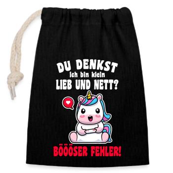 Du Denkst Ich Bin Klein Lieb Und Nett Einhorn - Verschließbarer Geschenkbeutel aus Baumwolle (14x20cm) - Schwarz - Vorne