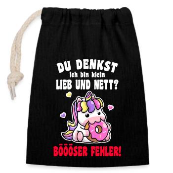 Du Denkst Ich Bin Klein Lieb Und Nett Einhorn - Verschließbarer Geschenkbeutel aus Baumwolle (14x20cm) - Schwarz - Vorne
