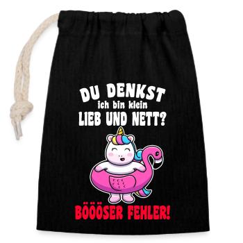 Du Denkst Ich Bin Klein Lieb Und Nett Einhorn - Verschließbarer Geschenkbeutel aus Baumwolle (14x20cm) - Schwarz - Vorne