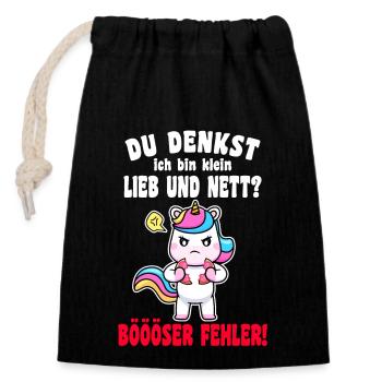 Du Denkst Ich Bin Klein Lieb Und Nett Einhorn - Verschließbarer Geschenkbeutel aus Baumwolle (14x20cm) - Schwarz - Vorne