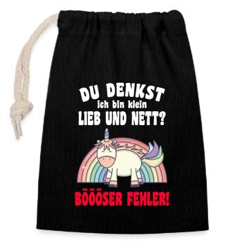 Du Denkst Ich Bin Klein Lieb Und Nett Einhorn - Verschließbarer Geschenkbeutel aus Baumwolle (14x20cm) - Schwarz - Vorne