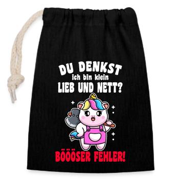 Du Denkst Ich Bin Klein Lieb Und Nett Einhorn - Verschließbarer Geschenkbeutel aus Baumwolle (14x20cm) - Schwarz - Vorne