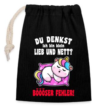 Du Denkst Ich Bin Klein Lieb Und Nett Einhorn - Verschließbarer Geschenkbeutel aus Baumwolle (14x20cm) - Schwarz - Vorne