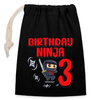 Birthday Ninja 3 Years Old Bday Party Gift Ninja - Verschließbarer Geschenkbeutel aus Baumwolle (14x20cm) - Schwarz - Vorne