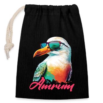 Amrum vacances mouette colorée fraîche avec des lunettes de soleil - Sac cadeau en coton avec cordon (14 x 20 cm) - noir - Devant