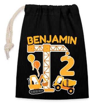 2. Geburtstag Vorname Benjamin Bagger Deko - Verschließbarer Geschenkbeutel aus Baumwolle (14x20cm) - Schwarz - Vorne