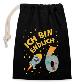 Endlich 6 Jahre Rakete Junge 6. Geburtstag Idee - Verschließbarer Geschenkbeutel aus Baumwolle (14x20cm) - Schwarz - Vorne