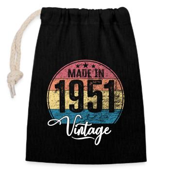 Millésime Fabriqué en 1951 Année de naissance 1951 Anniversaire - Sac cadeau en coton avec cordon (14 x 20 cm) - noir - Devant
