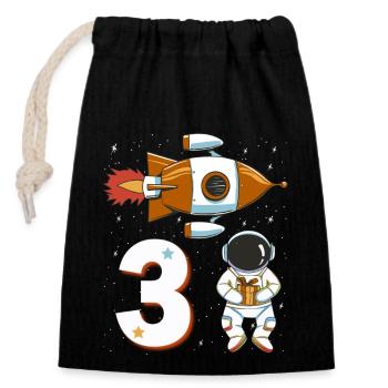 3. Geburtstag Astronaut 3 Jahre Weltall Jungen - Verschließbarer Geschenkbeutel aus Baumwolle (14x20cm) - Schwarz - Vorne