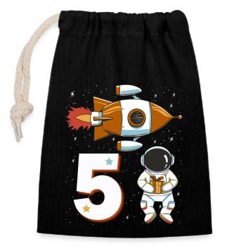 5. Geburtstag Astronaut 5 Jahre Weltall Jungen - Verschließbarer Geschenkbeutel aus Baumwolle (14x20cm) - Schwarz - Vorne