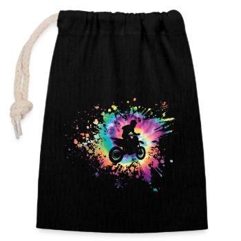 Tie dye Motocross Dirt Bike - Sac cadeau en coton avec cordon (14 x 20 cm) - noir - Devant