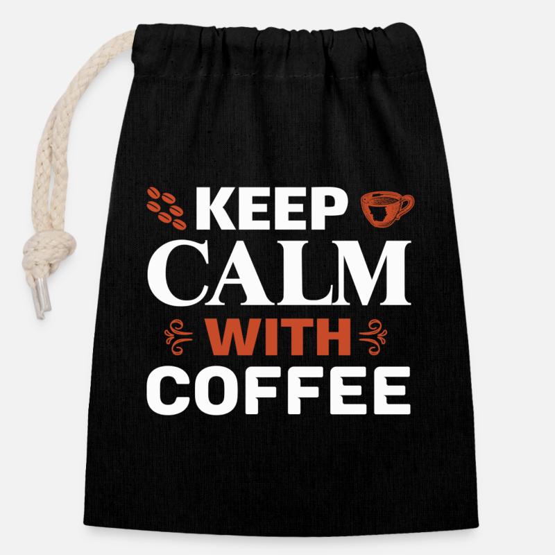 Keep calm with coffee - Closable cotton gift bag (14x20cm) - black
