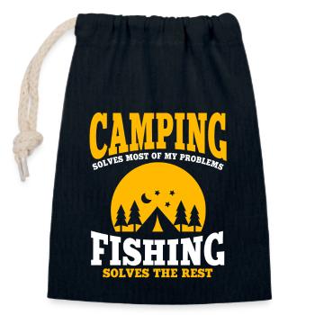 Fun camping and fishing - Closable cotton gift bag (14x20cm) - navy - Front
