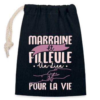 Marraine et filleule - Sac cadeau en coton avec cordon (14 x 20 cm) - bleu marine - Devant