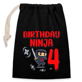 Birthday Ninja 4 Years Old Bday Party Gift Ninja - Closable cotton gift bag (14x20cm) - black - Front