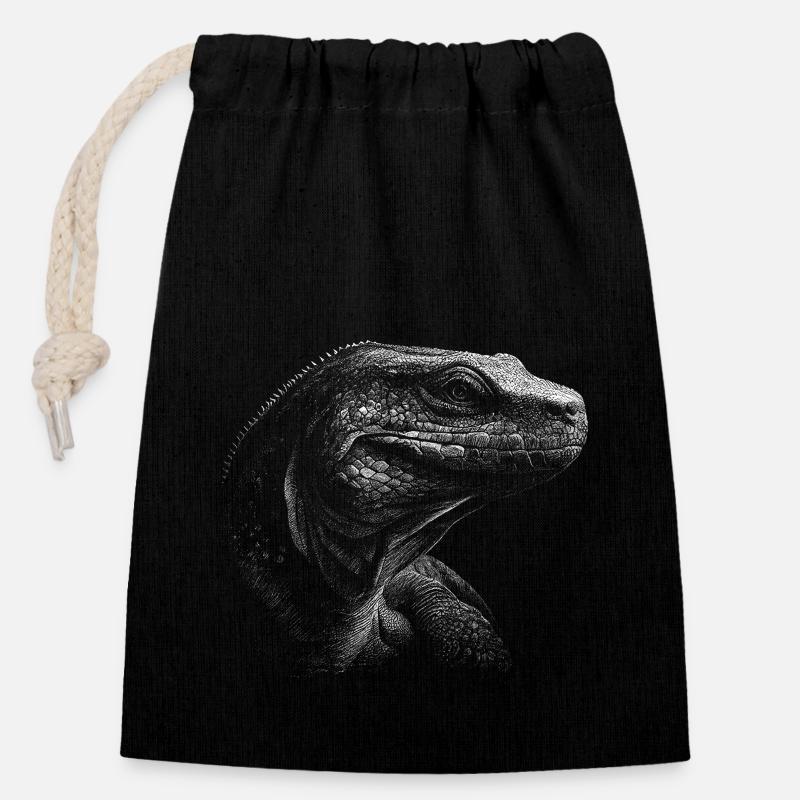 Komodo Dragon Varan Lizard - Closable cotton gift bag (14x20cm) - black