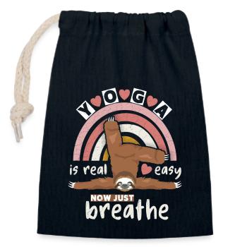 Funny Yoga Sloth, Yoga Sloth with Rainbow - Closable cotton gift bag (14x20cm) - navy - Front
