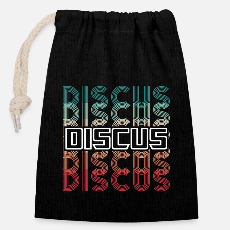 Discus Athlete Vintage Retro Discus Thrower - Closable cotton gift bag (14x20cm) - black