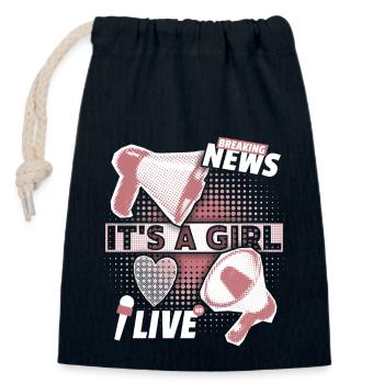Baby-Mädchen Ankündigung mit Megaphon It's-a-Girl - Verschließbarer Geschenkbeutel aus Baumwolle (14x20cm) - Navy - Vorne