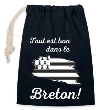 T-shirt humoristique cadeau homme femme Bretagne - Sac cadeau en coton avec cordon (14 x 20 cm) - bleu marine - Devant