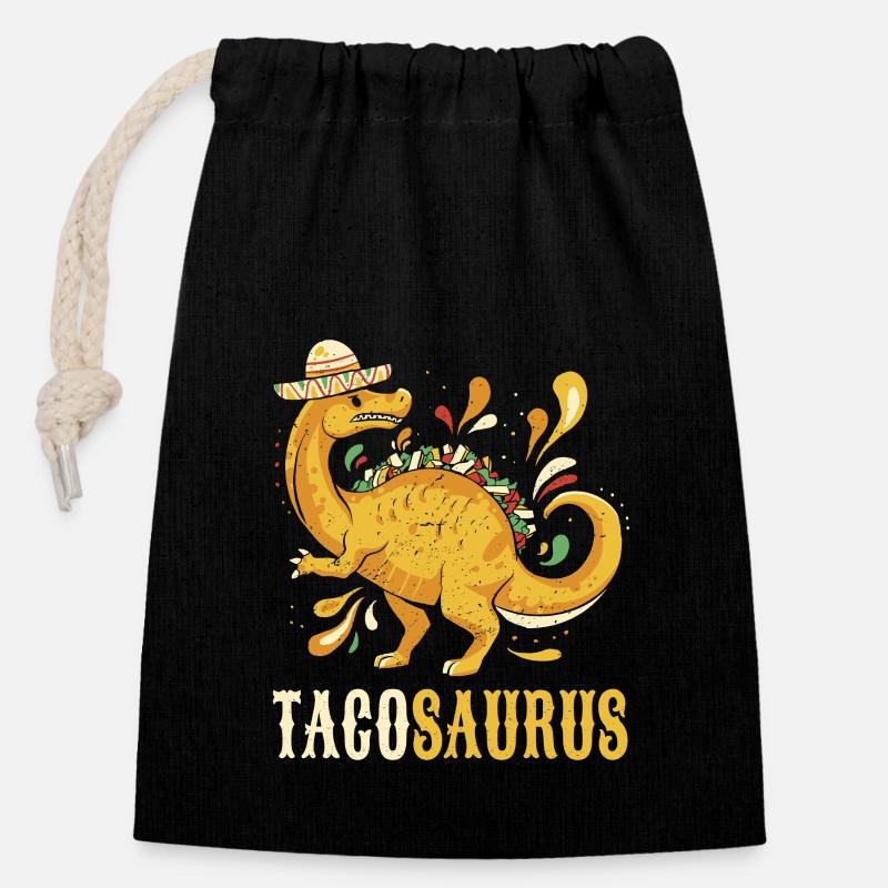 Dinosaure tacos mexicain - Sac cadeau en coton avec cordon (14 x 20 cm) - noir