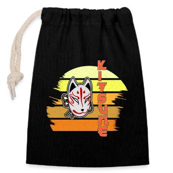 Japanische Tengu Hannya Kitsune Maske - Verschließbarer Geschenkbeutel aus Baumwolle (14x20cm) - Schwarz - Vorne