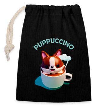 Puppuccino tshirt dog cute coffee - Closable cotton gift bag (14x20cm) - black - Front