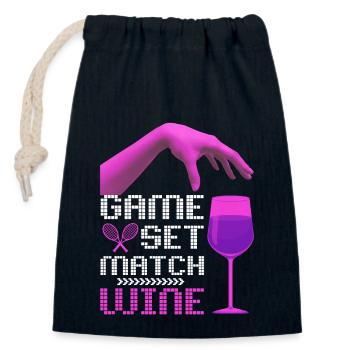 Tennis Quote Game Set Match, Wine Funny Quote - Closable cotton gift bag (14x20cm) - navy - Front