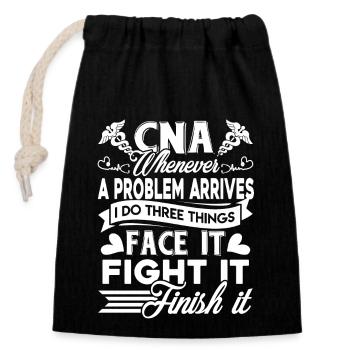 CNA CNA Solves Problem - Closable cotton gift bag (14x20cm) - black - Front