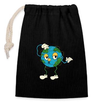 Cartoon Globe Funny Geography Teacher Geography - Closable cotton gift bag (14x20cm) - black - Front