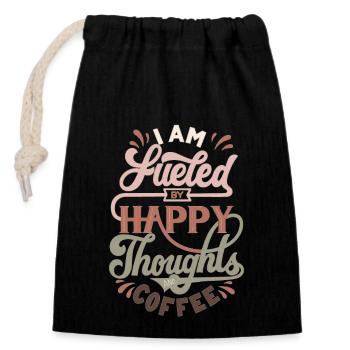 Happy Thoughts and Coffee - Verschließbarer Geschenkbeutel aus Baumwolle (14x20cm) - Schwarz - Vorne