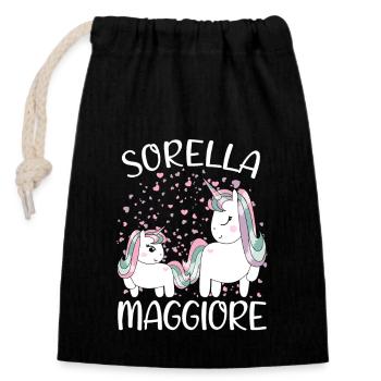 Sorella Maggiore Unicorno Annuncio Gravidanza - Verschließbarer Geschenkbeutel aus Baumwolle (14x20cm) - Schwarz - Vorne