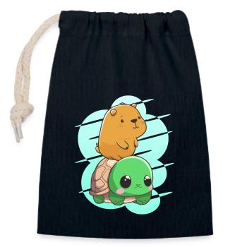 Baby Capybara auf Schildkröte - Verschließbarer Geschenkbeutel aus Baumwolle (14x20cm) - Navy - Vorne