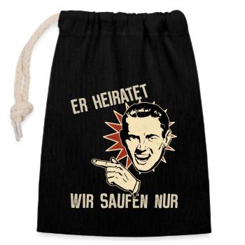 Er heiratet I Junggesellenabschied Party - Verschließbarer Geschenkbeutel aus Baumwolle (14x20cm) - Schwarz - Vorne