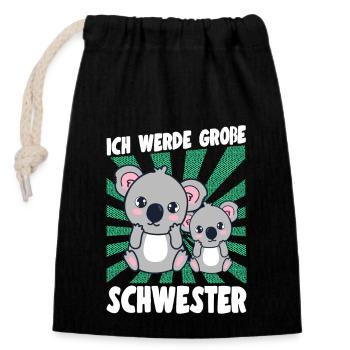 Bald Große Schwester Verkündung Koala Mädchen - Verschließbarer Geschenkbeutel aus Baumwolle (14x20cm) - Schwarz - Vorne