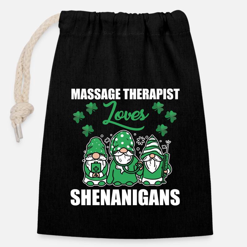 Masseur adore la Saint-Patrick de Shenanigance - Sac cadeau en coton avec cordon (14 x 20 cm) - noir