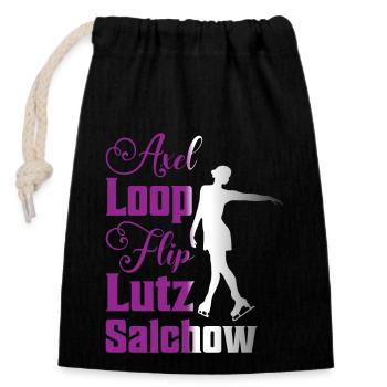Axel Loop Flip Lutz Salchow Figure de patinage sur glace - Sac cadeau en coton avec cordon (14 x 20 cm) - noir - Devant