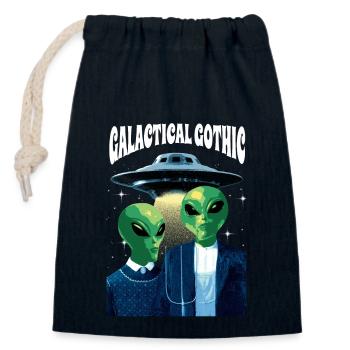 Couple extraterrestre - Sac cadeau en coton avec cordon (14 x 20 cm) - bleu marine - Devant