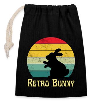 retro bunny vintage tshirt happy easter day - Sac cadeau en coton avec cordon (14 x 20 cm) - noir - Devant